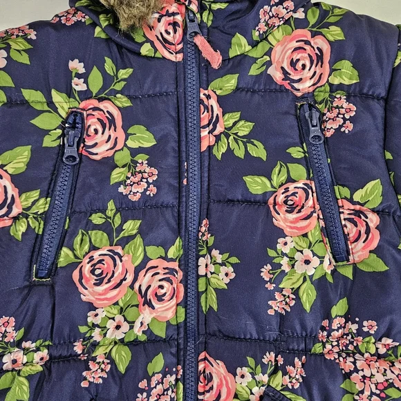 Carter's Blue And Pink Floral Puffer Jacket Girls Size Large 6X - Picture 6 of 13